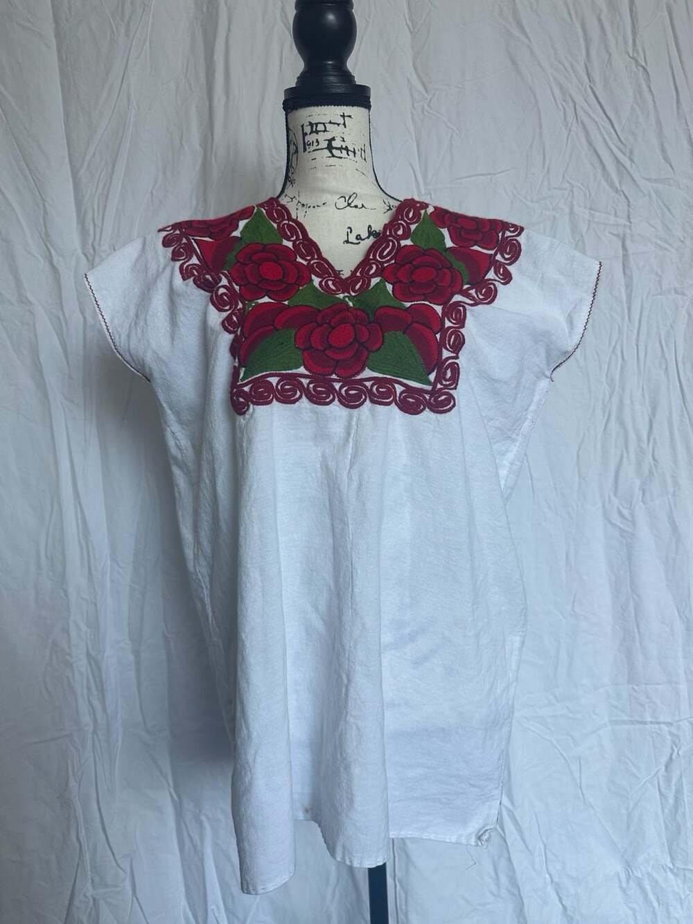 Artisan Hand-Embroidered Mexican Peasant Tunic Blouse